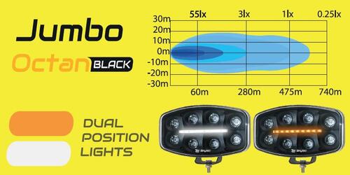 Reflektor SKYLED Jumbo Octan Black FULL LED z białym/pomarańczowym światłem pozycyjnym JE320.40B